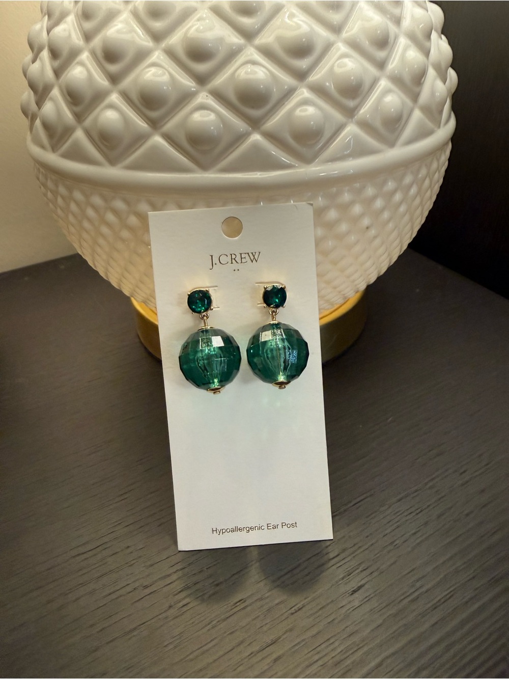 J. Crew Emerald Faceted Drop Earrings with Gold Accents